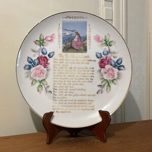 Vintage Floral Ten Commandments Decorative Plate 9 inches